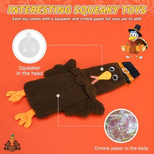 SCENEREAL Halloween Thanksgiving Stuffless Dog Squeaky Toys - 3 Pack Interactive Puppy Crinkle Plush Chew Toys for Small Medium Large Dogs Boys Girls