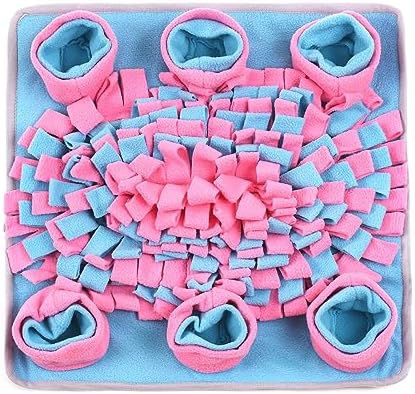 Vedem Small Animal Snuffle Mat Fleece Foraging Mats Interactive Feeding Toy Rabbit Guinea Pig Rat Hamster Anti Slip Treat Dispenser (Blue/Pink)