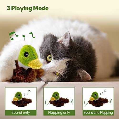 Flapping Cat Toy, Motion Activated Duck with Catnip, 3 Modes & USB Rechargeable, Machine Washable Interactive Toy for Indoor Cats