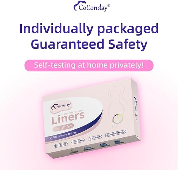 Cottonday Vaginal Health pH Test Liners, Feminine pH Test, Value Pack | Monitor Vaginal Intimate Health & Prevent Infection | Accurate Acidity & Alkalinity Balance (6Pieces)
