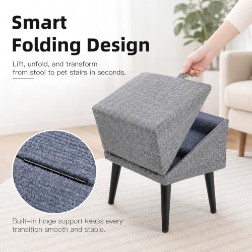 2-in-1 Foldable Dog Stairs & Footstool, Non-Slip Pet Steps for Small Dogs