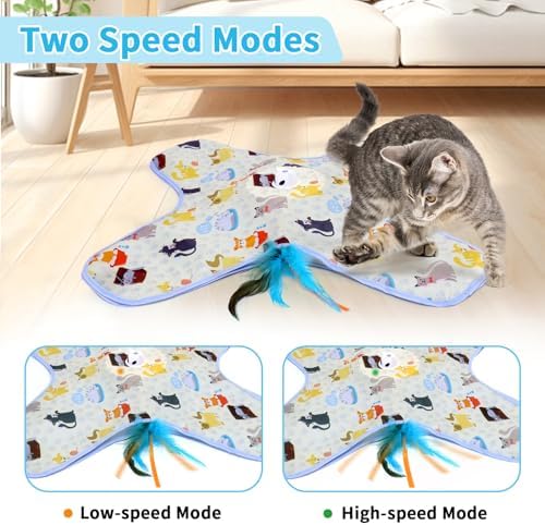 DFQ Interactive Cat Toy for Indoor Cats, Rechargeable Touch Activated Moving Feather Wand, Automatic Cat Enrichment Toy for Bored Indoor Cats, Kittens and Adult Cats (Yellow)