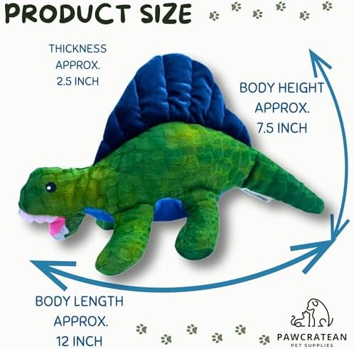 7" Squeaky Plush Toy for Puppies Small Dogs Self Etertainment Washable Soft Made [PET ONLY] (Green & Blue Dinosaur)