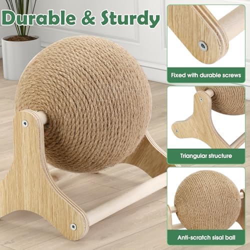 Sisal Cat Scratching Ball, Cat Scratcher Ball Toy with Stable Stand, Interactive Exercise Toy for Small Pet Interactive Exercise and Play