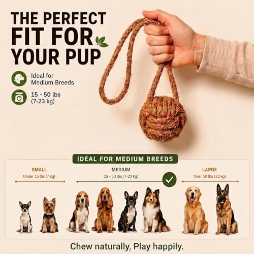 Canophera COCOBall Dog Chew Toy – Natural Coconut Fiber Ball with Cotton Rope, Durable Interactive Chew, Tug & Fetch Toy for Medium, Supports Dental Health & Boredom Relief