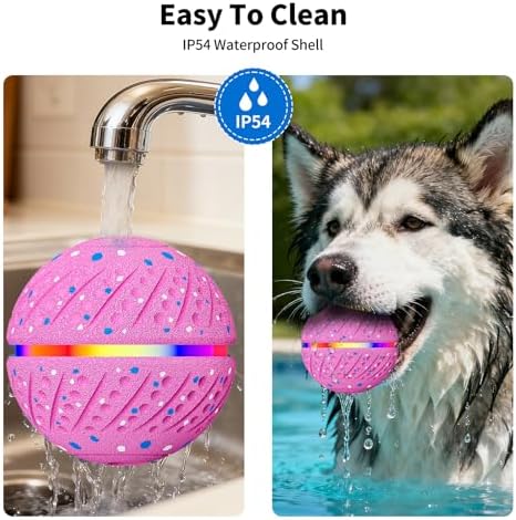 Interactive Automatic Dog Ball, Self-Moving Rolling Toy for Dogs, Chew Resistant E-TPU Material, IPX7 Waterproof, USB-C Rechargeable, Smart Vibration Sensor, Indoor & Outdoor (Pink)