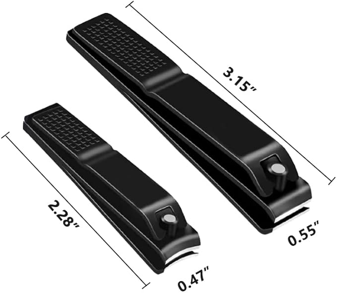 Nail Clippers Set Sharp Black Nail Cutter Fingernail Toenail Clipper with Case Large and Small 2 Piece (Black case)