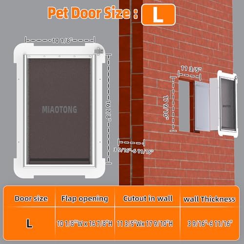 MIAOTONG Steel Dog Door for Wall, 3-Flap, Sturdy and Durable, Large | Energy-Efficient Insulated Pet Door, Extreme Weather Doggy Door with Telescoping Tunnel, Never Rust （Pets Up to 100 Lb）
