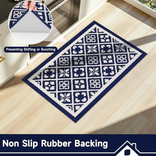 Ileading Indoor Door Mat 2x3ft, Absorbent Muddy Mats for Dogs, Low-Profile Entrance Welcome Mat with Non-Slip Rubber Backing, Washable Runner Carpet for Hallway,Entryway,Kitchen(Navy)