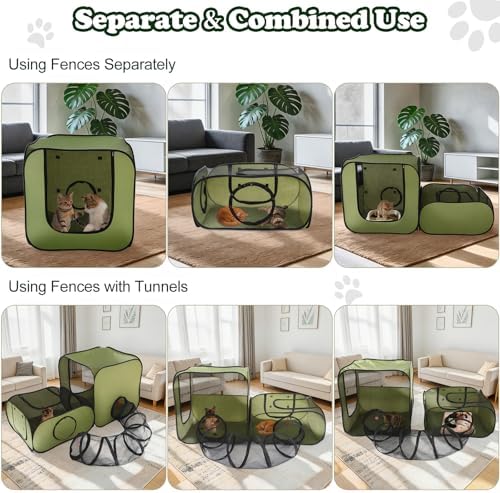Cat Playpen, 3-in-1 Pop-up Outdoor Cat Enclosure, Green