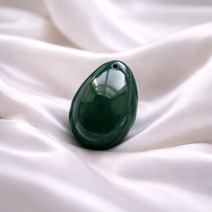 Polar Jade Nephrite Jade Stone Egg – “Stone of Heaven” Genuine Natural Jade, Smooth Hand-Polished Finish, Dense & Durable Wellness and Meditation Stone (Medium, Drilled)