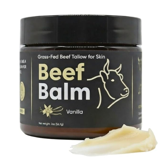 Beef Tallow for Skin – Grass-Fed Tallow Balm, Face & Body Cream, Natural Tallow Lotion for Dry Skin, Anti-Aging, Vanilla Scented (2oz)