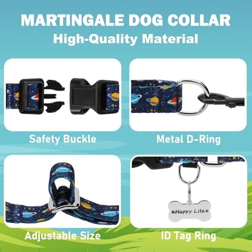 Martingale Dog Collars with Buckle No Slip Training Boy Dog Collar for Medium Dogs (Blue Space, Medium)