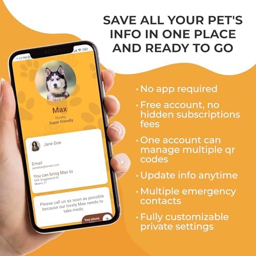 Smart Slide-On QR Code Pet Tag – Silent Dog & Cat ID Tag with Laser Engraving – Stainless Steel & Silicone – No App Needed – Custom Pet Profile – Fits Most Collars (Black, Large)
