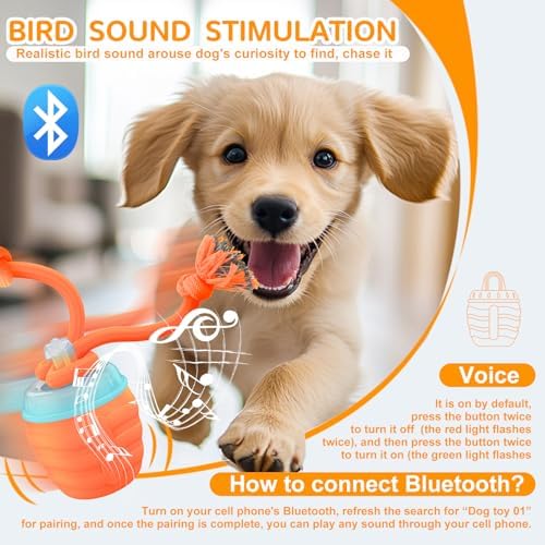Interactive Dog Toy, [Newly Upgraded] Motion Activated Rolling Squeaky Ball for Medium/Large Dogs, Automatic Moving Dogs Ball for Boredom, USB Rechargeable(Orange)