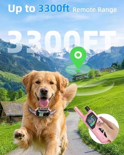 3300ft Dog Shock Collar with Remote Control, IPX7 - Pink