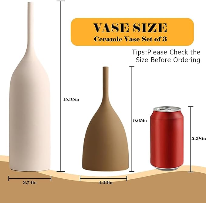 Ceramic Vases Set of 2, Modern Boho Vases for Centerpiece Decor, Matte Minimalist Neutral Vases for Home Decor, Living Room, Bookshelf, and Entryway Table Decor (Multicolor-2)