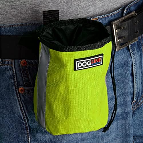 Dogline Dog Treat Pouch: Puppy Training Bag, Pet Kibbles and Snacks Holder, Litter Waste Bags Dispenser with Adjustable Drawstring Closure, Large Capacity with Mesh Pocket, Strong Nylon Material