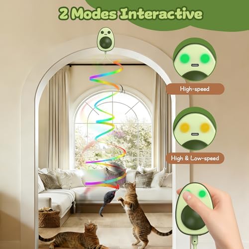 Interactive Cat Toys for Indoor Cats,Electric Flying Bird & Mouse Wand Teaser, Automatic Hanging Door Frame Chase/Hunt/Exercise Stimulate Feather Cat Toy for Bored Indoor Adult & Kitten (Dark Green)