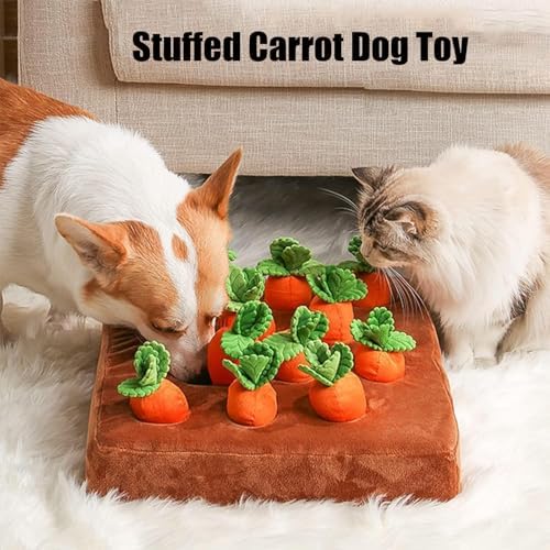 Carrot Dog Toy, Snuffle Mat for Dogs Toy Carrot, Interactive Carrots Dog Plush Puzzle Toys,Carrot Garden Dog,Dog Carrot Toys Pet Stress Relief with 12 Carrots