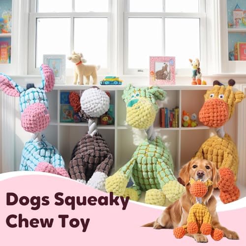 Eadwe 2026 New Dog Toys, Indestructible Plush Dog Toy, Dogs Toys for Aggressive Chewers, Dogs Squeaky Chew Toy for Indoor Pups Teething (I)