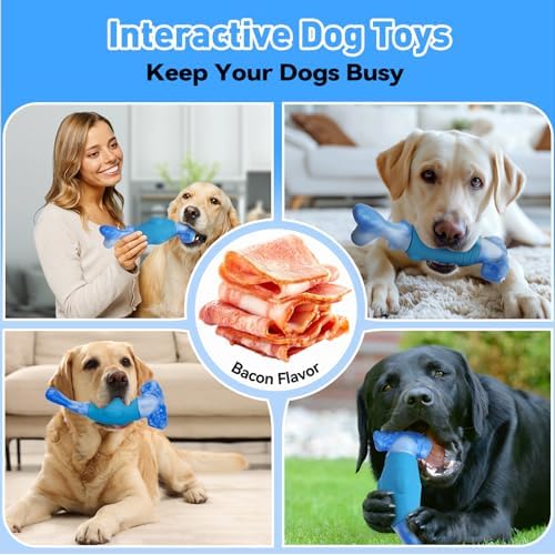 BIKIISEN Dog Toys for Aggressive Chewers, Squeaky Tough Chew Toys | Interactive Dog Chew Toys for Large Dogs, Dog Toys Keep Them Busy, Gift Toys for Medium/Large Breed (Blue)