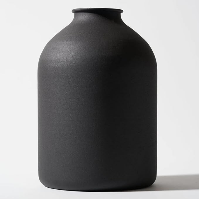 SilkSerenade Large Black Matte Flower Vase for Bedroom Kitchen Living Room Table, Contemporary Farmhouse Decorative Arlo Flowers Iron Vases, Rustic Tall Earthy Wabi Sabi Modern Centerpieces Home Decor