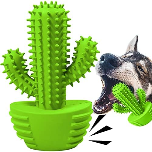 Pamlulu Dog Chew Toys, Toothbrush Stick Teeth Cleaning Brush Dental for Small Medium Large Dog, Rubber Squeaky Toys for Aggressive Chewers Cactus Tough Toys