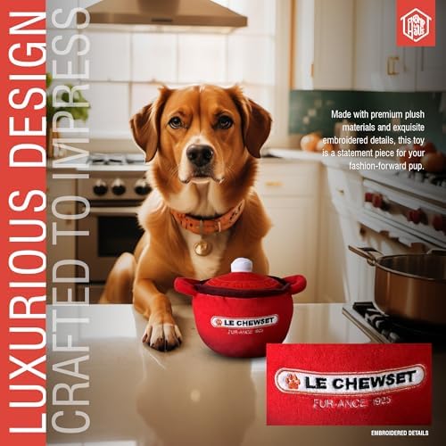 Le Chewset – Luxurious Parody Plush Dog Toy with Squeaker, Premium Fabric, Embroidered Details, Designer-Inspired Chew Toy, Fun Gift for Small Dogs & Dog Lovers