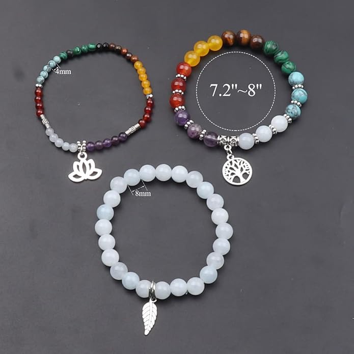 UEUC Tree of Life Yoga Healing Stone Bracelets,Multilayer Lotus Chakra Stone Reiki Bracelet Sets,Anxiety Crystal Natural Stone,for Women Stress Relief