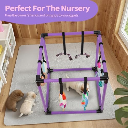 Liitrton Puppy Play Gym for Small Dogs with 8 Hanging Toys, Purple