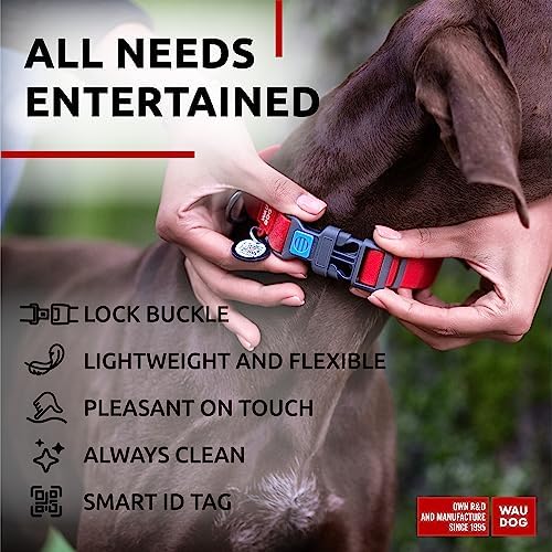 WAUDOG Waterproof Dog Collar - Adjustable Dog Collar for Large Dogs, Small and Medium Dogs - Breakaway Dog Collar Waterproof with Plastic Buckle and QR Dog Tag - Boy & Girl Dog Collars (Red)
