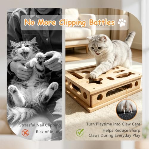 Large Cat Scratcher Puzzle Enrichment Box, Wood Nail File Puzzle Toy Box
