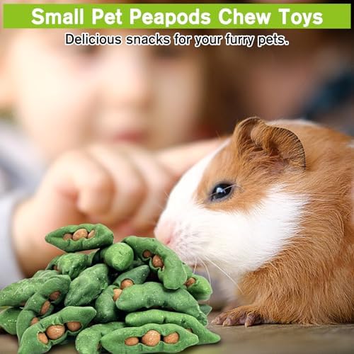 Fhiny Peapods Hamster Chew Toys, 24 PCS Natural Timothy Grass Carrot Guinea Pig Chew Toys for Teeth Handmade Small Animal Molar Snacks Dental Care for Bunny Chinchilla Hamster Gerbil Boredom Breaker