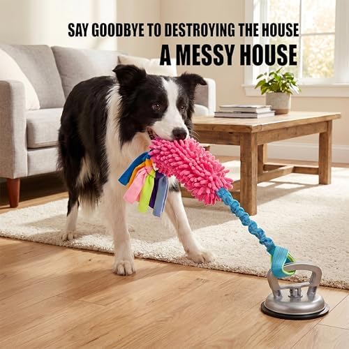 Dog Tug Toy, Self-Play Interactive Teeth Cleaning Toy for Boredom Relief, Chew Toy for Small Medium Dogs, 23.6" Rope for Aggressive Chewers (Red)