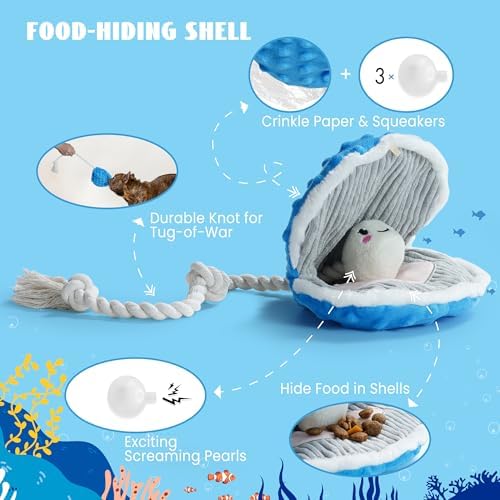 Nocciola Octopu Crinkle Squeaky Dog Toys for Aggressive Chewers, Durable Stuffed Plush Rope Tug Puppy Toy for Small, Medium Large Dogs, Octopus Fish Ocean Beach Summer, Dog Birthday Gifts