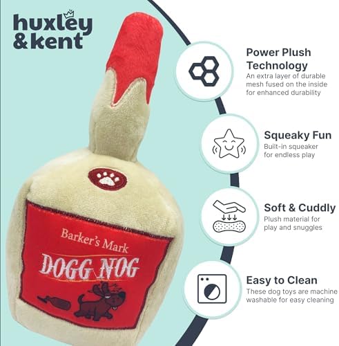 Huxley & Kent Funny Dog Toy w/Squeaker – Holiday Power Plush Squeaky Dog Toys for Small, Medium & Large Dogs – Soft Stuffed Animal for Indoor Play & Fetch - Dogg Nog, Large
