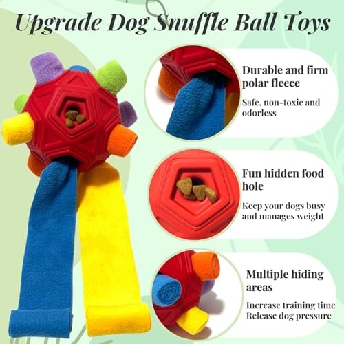 Interactive Snuffle Ball for Dog Toys Unbreakable Upgrade Ball Toy | Dog Puzzle Toys Foraging Snuffle Mat Puppy Dog Treat Dispenser Slow Feeder Toys for Small Medium Large Dog Red Rainbow