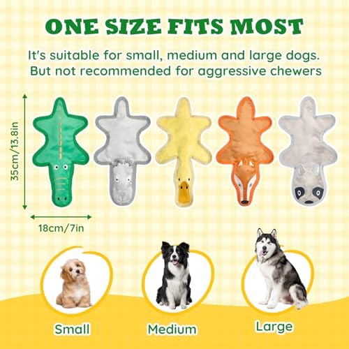 No Stuffing Dog Toys, Tough Durable Plush Chew Toy for Boredom and Teething, Squeaky Dog Toys for Small Medium Large Dogs to Keep Them Busy (5 Pack)