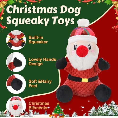 Newget Christmas Squeaky Dog Toys, Plush Dog Chew Toys with Crinkle Paper
