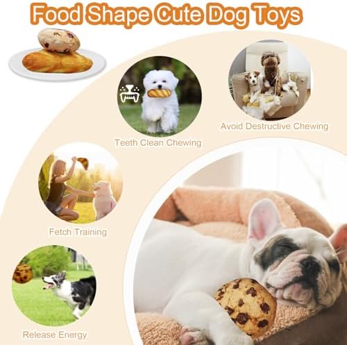Cute Dog Toys Set,Food Shape Squeaky Plush Toys for Puppy, Cute Stuffed Breads Breakfast Dog Teeth-Cleaning Chew Toy with Squeakers for Puppy Small Medium Dogs (3 Pack)