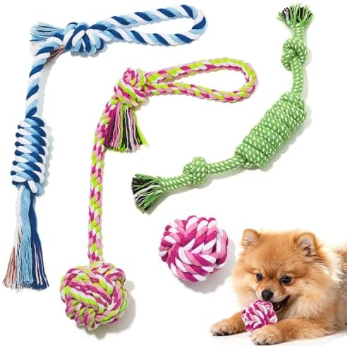 Dog Rope Toys for Small Dogs & Puppies, Pink Cotton Teething Toys