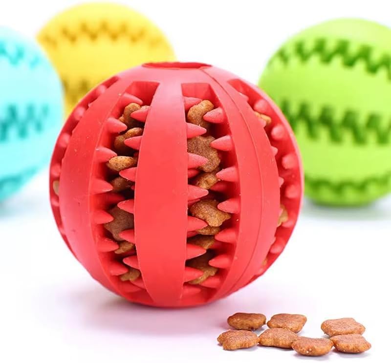 Dog Rubber Bouncing Ball for Dental Hygiene, with 2 Functions, pet Toy and croquettes Dispenser, Interactive and Resistant, chewable and Good for IQ Training (L (5cm), Orange
