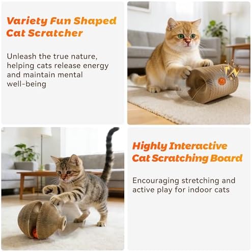 Magic Organ Cat Scratcher, Kitty Curls Cat Toys Cardboard Cat Scratching Board, Interactive Cat Toys for Indoor Cats, Mental Physical Exercise Cat Toys with Bell Ball