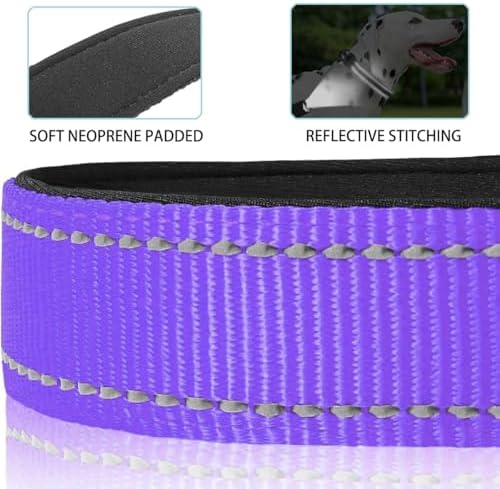 JSXD AirTag Dog Collar, Night Reflective Nylon Dog Collar for Small Medium Large Dogs,Lockable Quick Release Buckle,Padded Breathable Pet Collar with AirTag Holder (Purple, Large(15.7"-25.6"))
