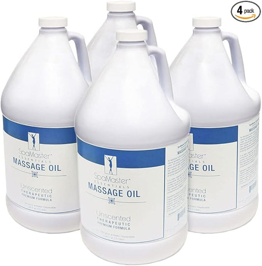Master Massage - Organic, Unscented, Vitamin-Rich and Water-Soluble Massage Oil - 4 Gallon Bottle Per Pack