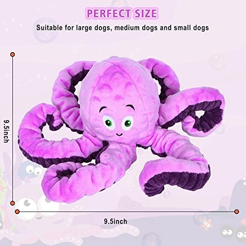 BUYPOW Dog Squeaky Toys Octopus - Tough Plush Large Medium & Small Dog Toys - Stuffed Animals Puppy Toys - Funny Cute Dog Toy for Dog Birthday Presents (Octopus Purple)