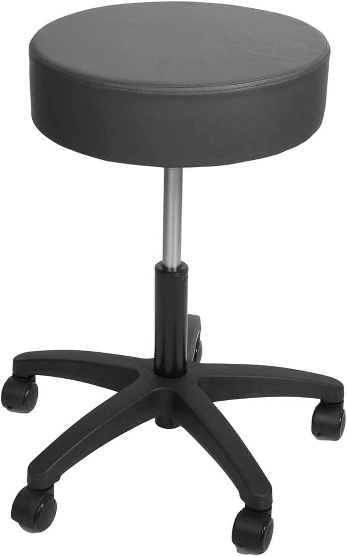 BodyMed Rolling Exam Stool with Wheels, 18.5 Inch to 25 Inch Adjustable Height for Dentists, Spas, & Healthcare Environments, 5 Casters, Easy Assembly, Black