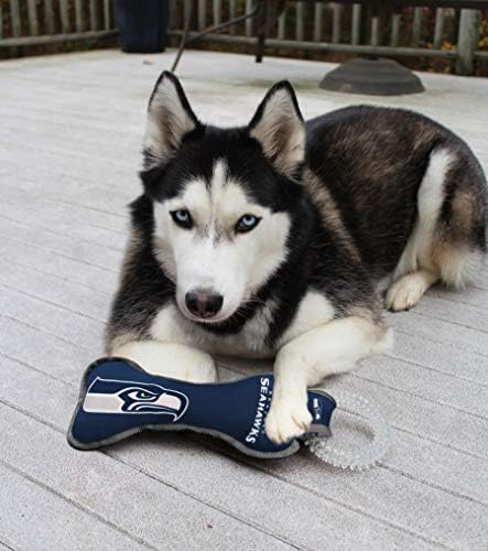 Pets First NFL Seattle Seahawks Dental Dog TUG Toy with Squeaker. Tough PET Toy for Healthy Fun, Teething & Cleaning Pet's Teeth & Gum., Team Color, one Size (SEA-3310)