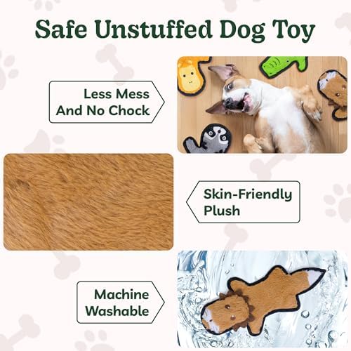 SHARLOVY No Stuffing Dog Toys Crinkle Squeaky, Long Lasting Chews for Aggressive, Durable Plush Dog Puppy Chew Toys for Teething, with 6 Tough Layers for Small Medium Large Breed-5 Pack,Medium